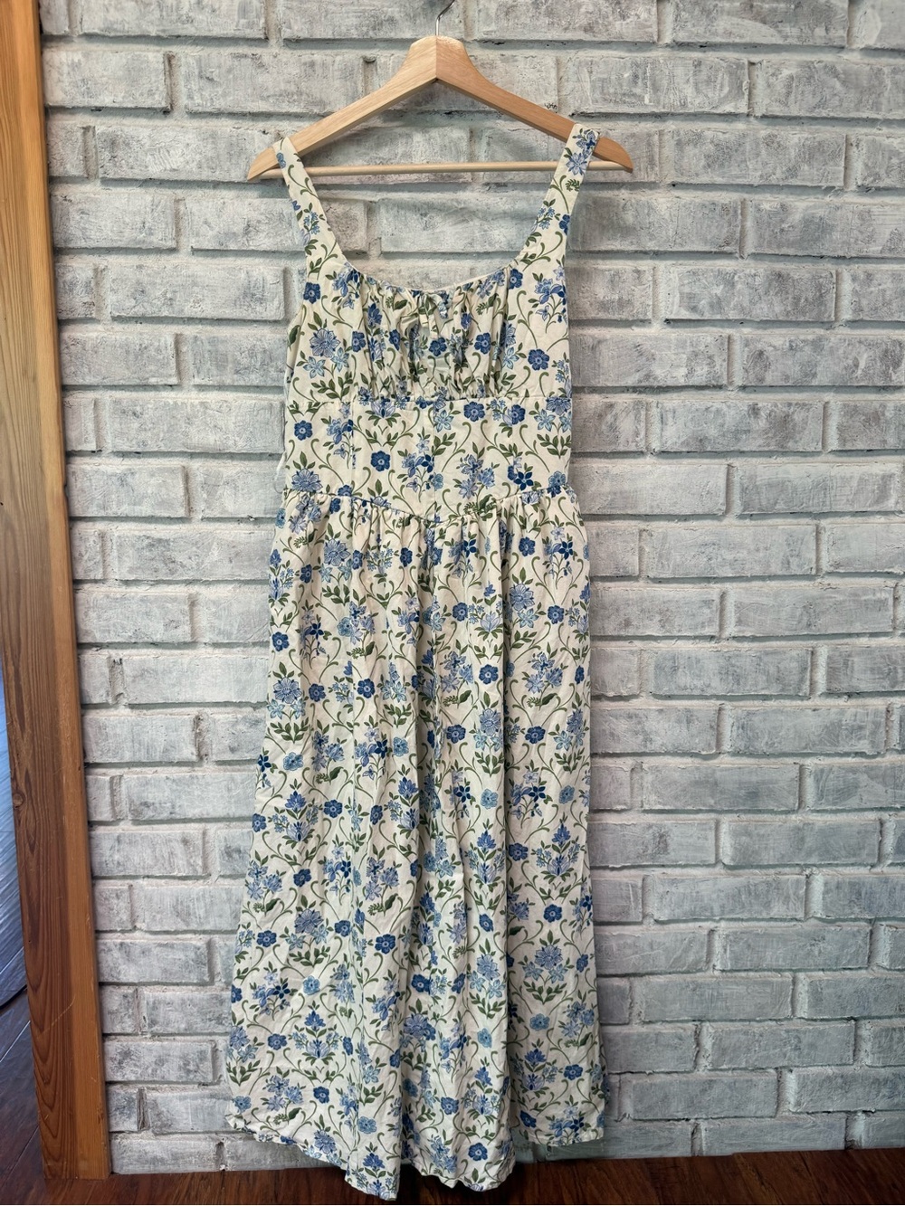 Jessica Simpson Cream Maxi Dress with Blue & Green Floral Print